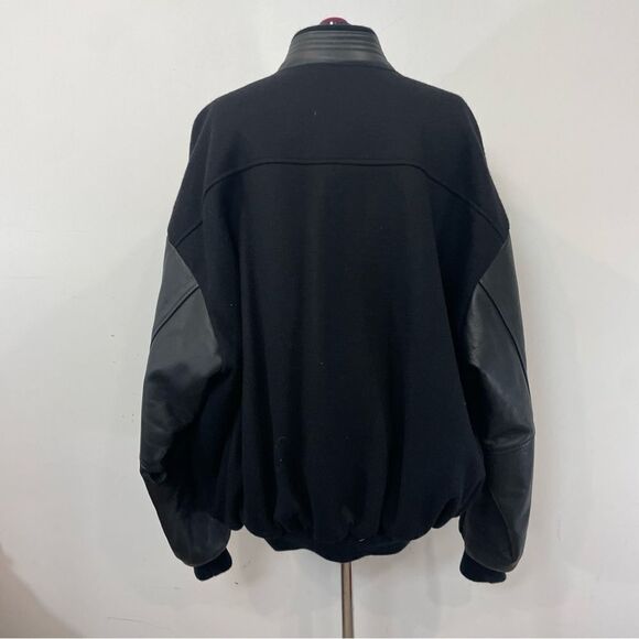 Vintage Black Leather and Wool Varsity Jacket XXL - Picture 3 of 12